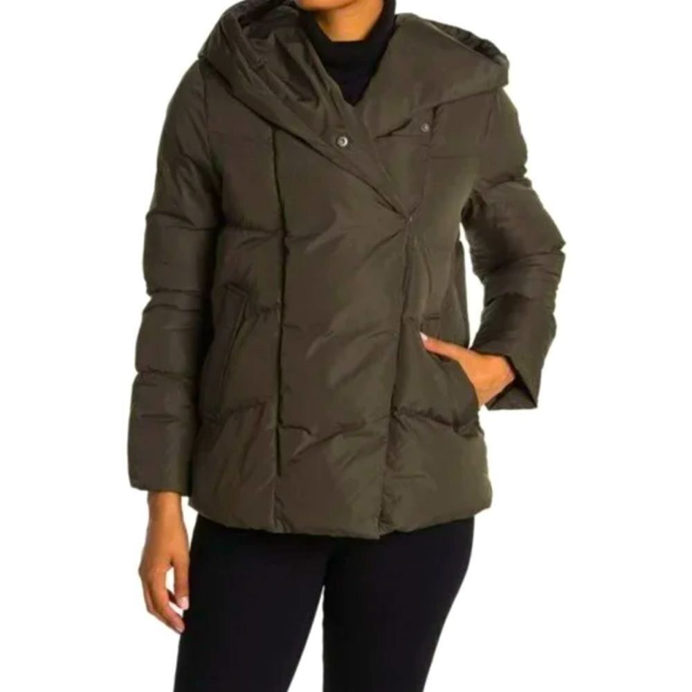 Lucky Brand Asymmetrical Mid Weight Puffer Army Green Size Medium